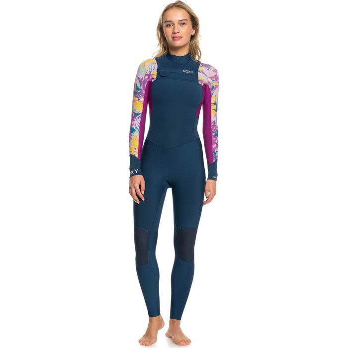 2023 Roxy Mujer Swell Series 5/4/3mm Chest Zip Neopreno ERJW103128 - Anthracite Hot Tropics Swim